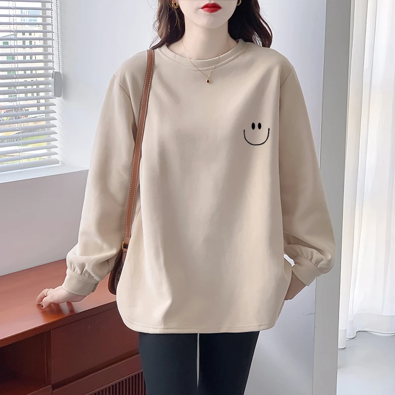 oversize秋冬圆领卫衣女加绒加厚大码宽松长袖上衣ins潮无帽外套