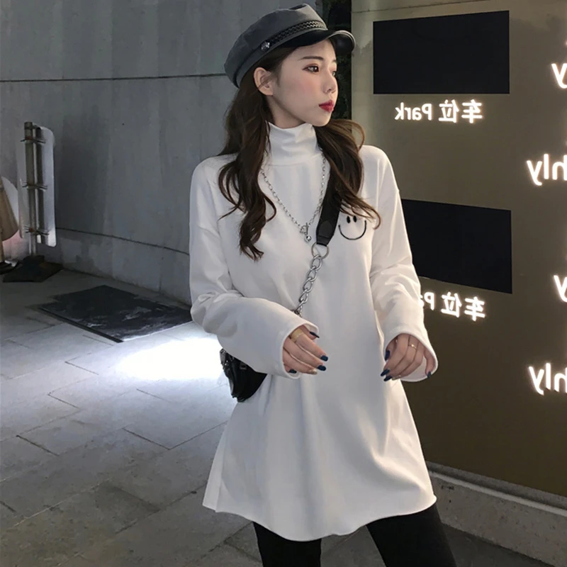双面德绒半高领打底衫女长袖T恤磨毛秋冬加绒加厚中长款ins上衣女