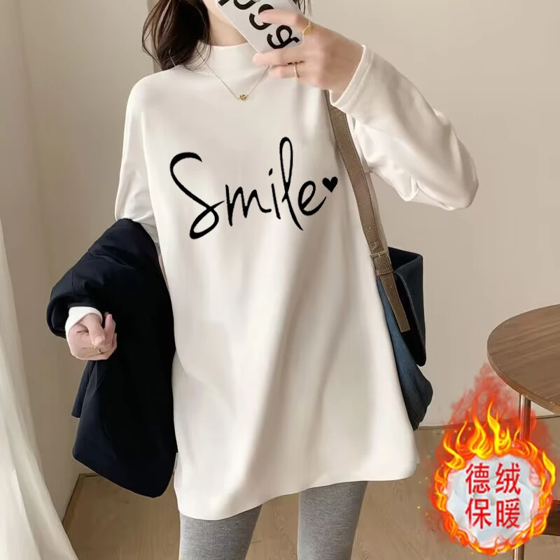 德绒长袖t恤打底衫女秋冬季宽松洋气时尚百搭显瘦圆领内搭上衣服