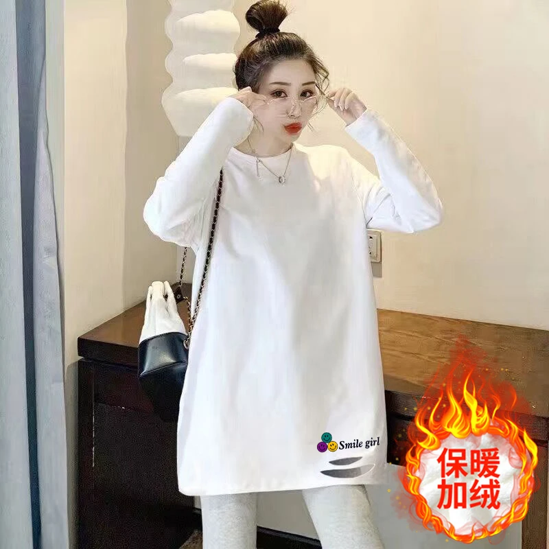 潮秋冬牌女装2025新款内搭洋气加绒加厚白色长袖T恤女打底衫上衣