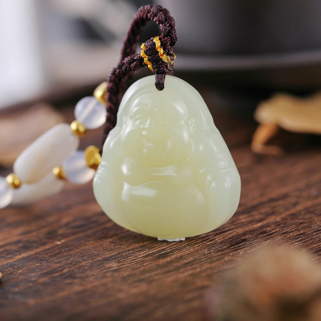 【小雷专属】新疆青海格尔木黄口料子精美雕刻弥勒佛吊坠时尚百搭