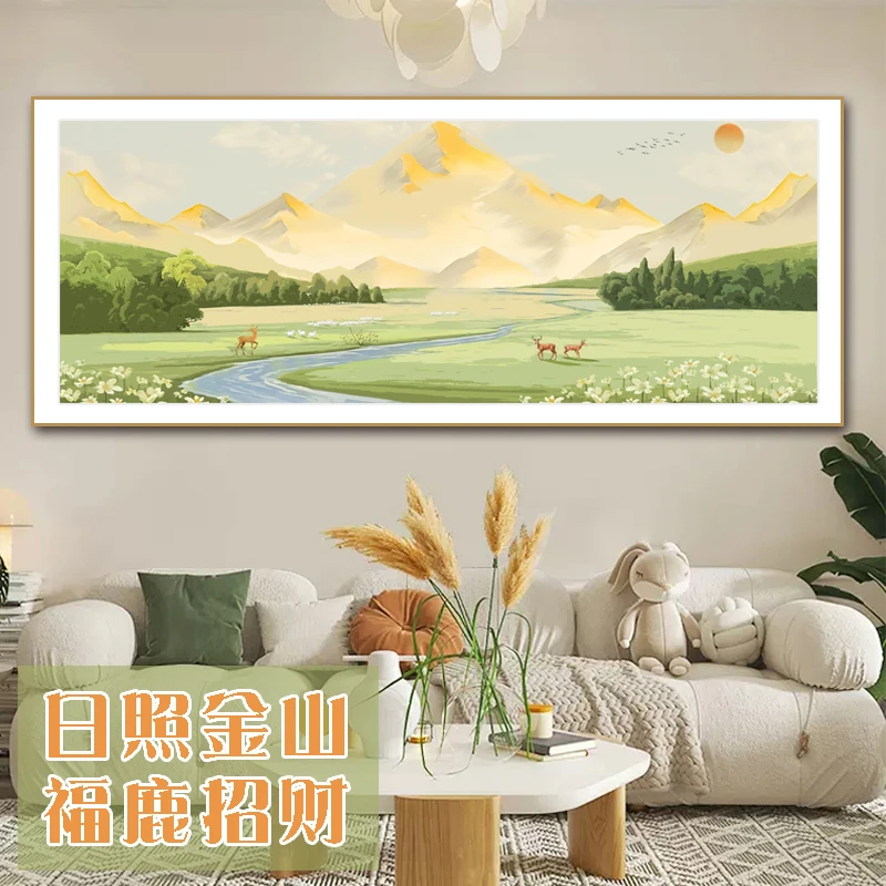 皇室蒙娜丽莎日照金山十字绣2025新款大幅客厅卧室福鹿招财风景画