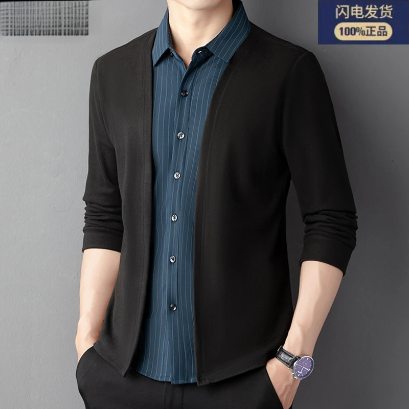 中年男士假两件毛衣中年爸爸装2023新款商务休闲针织衫上衣