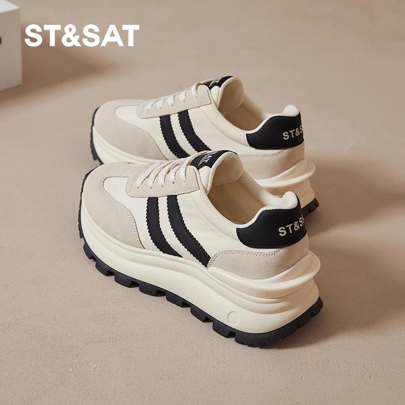 星期六女鞋旗舰店厚底老爹鞋2025夏季新款休闲运动跑鞋复古德训鞋
