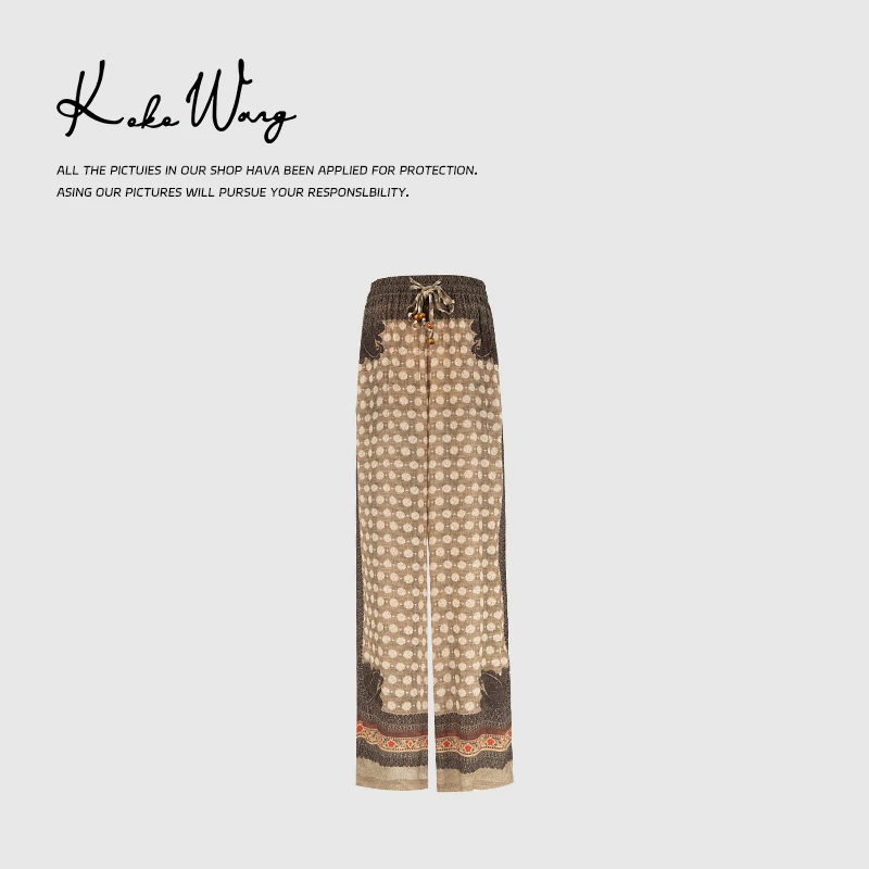 KOKOWANG人丝乔其数码印花显瘦气质时尚直筒休闲裤180454D16K41