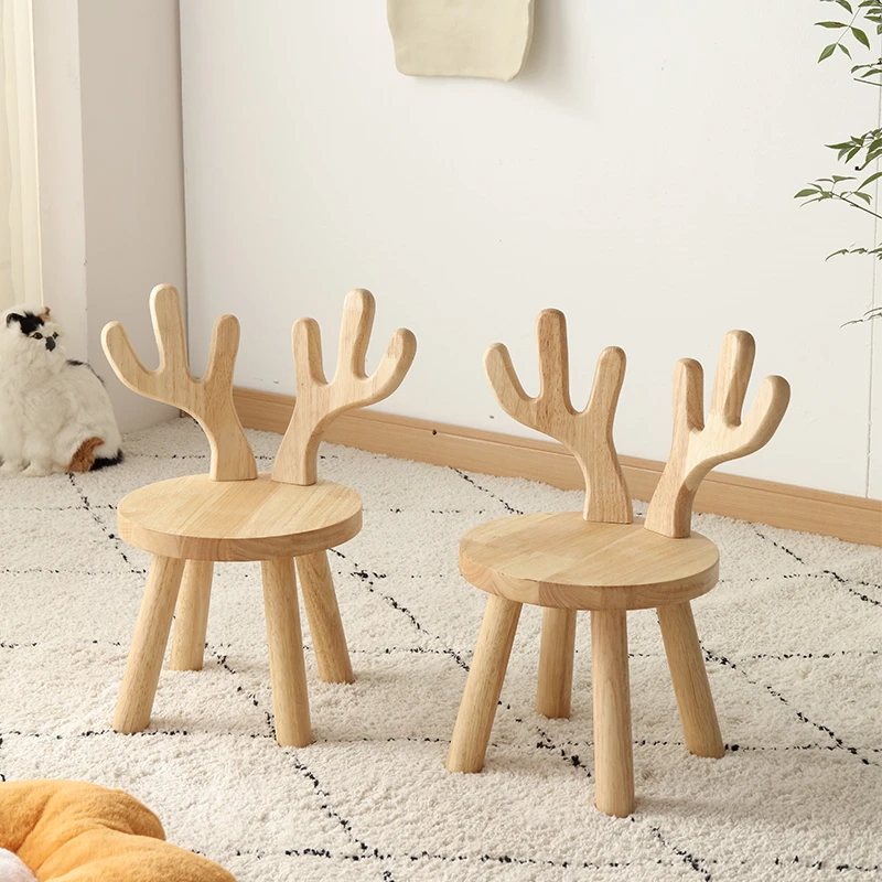 小鹿凳实木凳子儿童凳子家用小板凳客厅阳台靠背椅子橡胶木换鞋凳