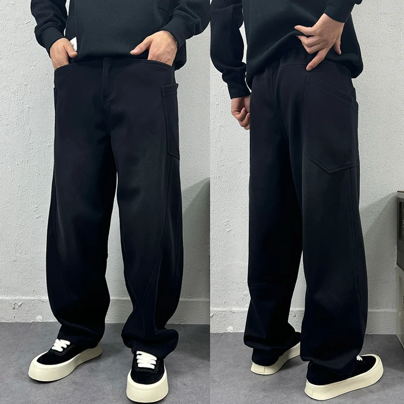 休闲裤男士2024秋冬加绒宽松休闲卫裤潮牌青年百搭帅气直脚弯刀裤