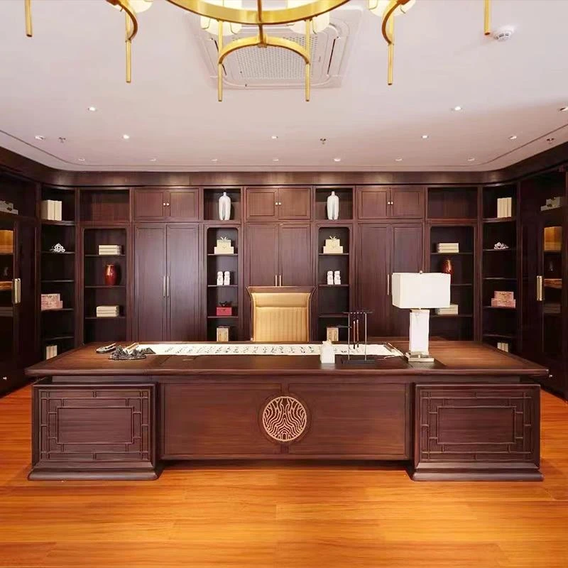 新中式办公桌老板桌乌金木全实木大班台董事长办公室家具定制厂家