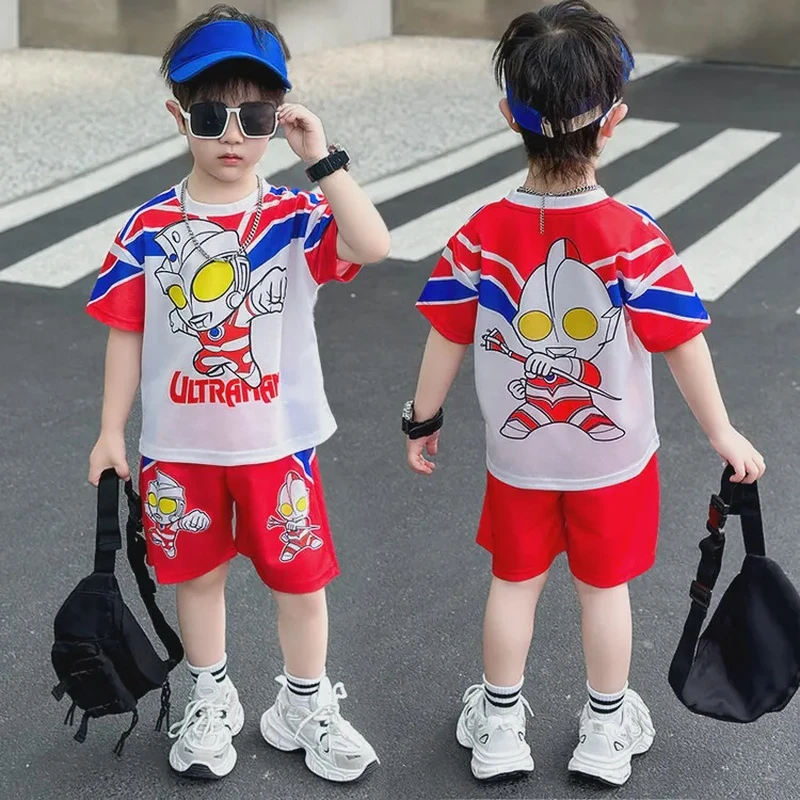 男童夏季帅气奥特曼套装2025新款儿童休闲卡通舒适短袖短裤两件套