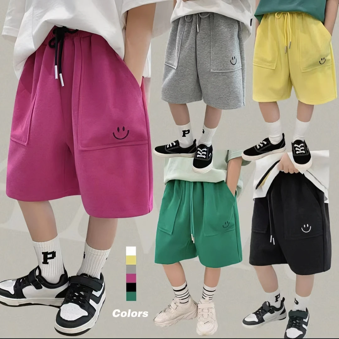 男童夏季时尚裤子2023新款中大童笑脸百搭休闲短裤宽松帅气五分裤