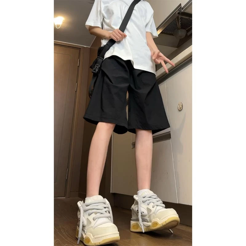 美式机能冰丝褶皱短裤男款夏季潮牌降落伞兵裤子薄款透气五分马裤