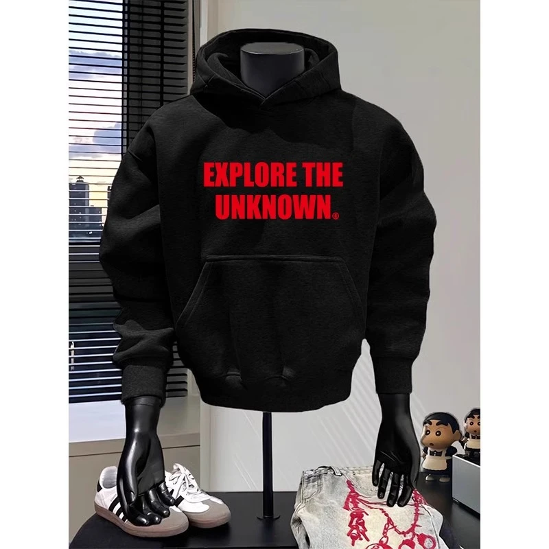 美式高街boxy印花卫衣男秋冬oversize重磅硬挺情侣连帽衫外套潮牌