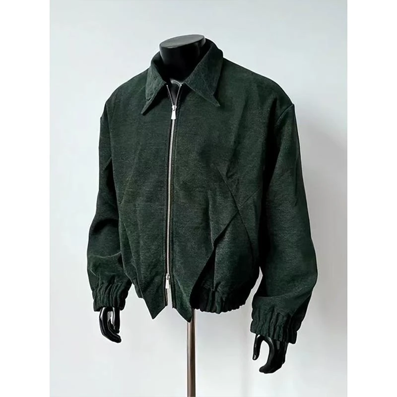 墨绿色青钢影短款解构夹克外套男款秋冬季美式复古高级设计感上衣