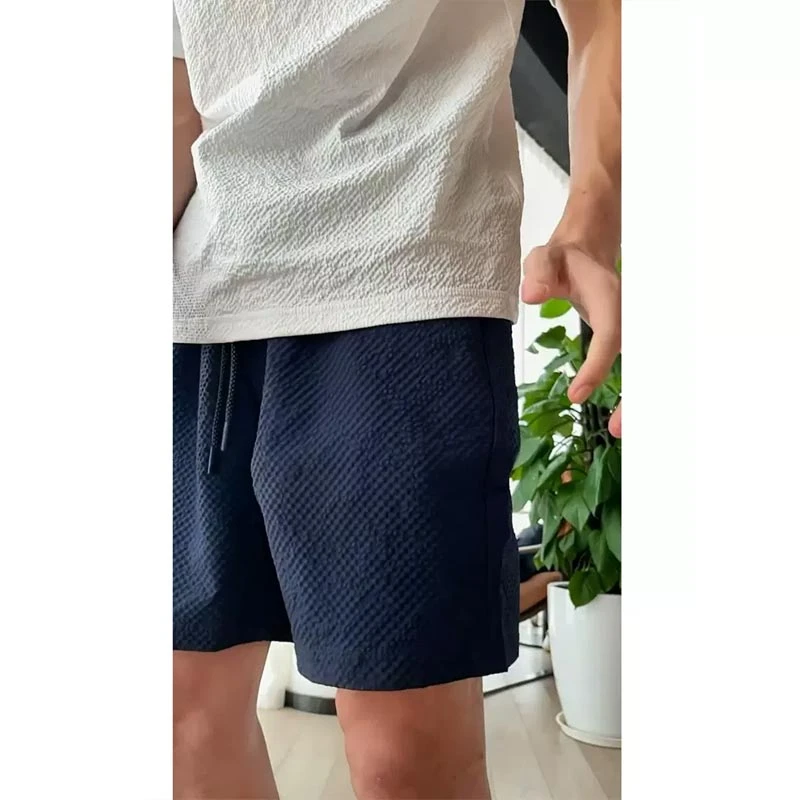 藏青色泡泡纱5分短裤男士夏季薄款美式速干运动裤不过膝五分中裤