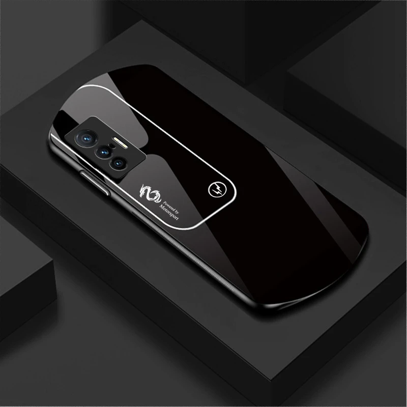 适用于VIVO X70新款弧形玻璃渐变真龙简约软边商务手机壳