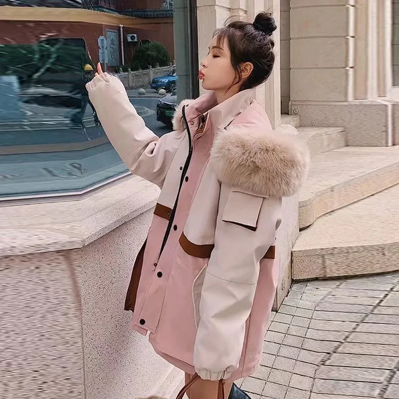 加绒加厚棉服女冬季2024年新款工装设计感拼接爆款炸街派克服外套