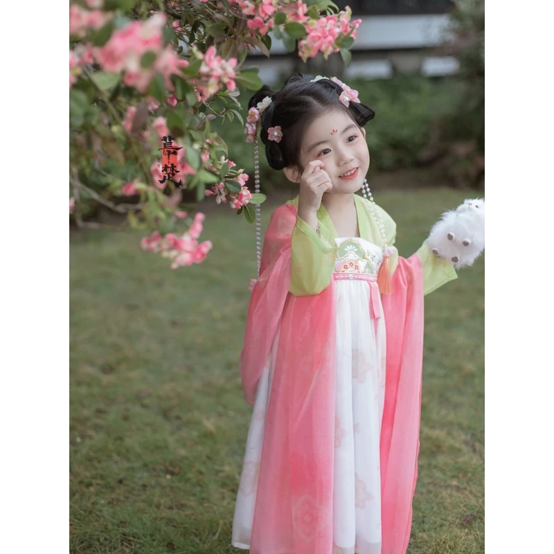 春光】汉服女童秋款中国风唐装端午女孩舞蹈演出服古风儿童连衣裙