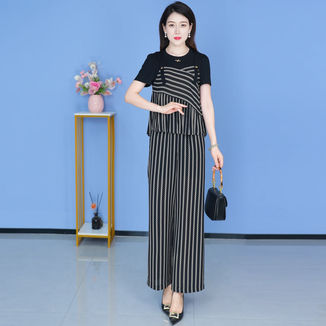 【SJYF1120】夏季新款套装裤两件套时尚优雅减龄洋气套装