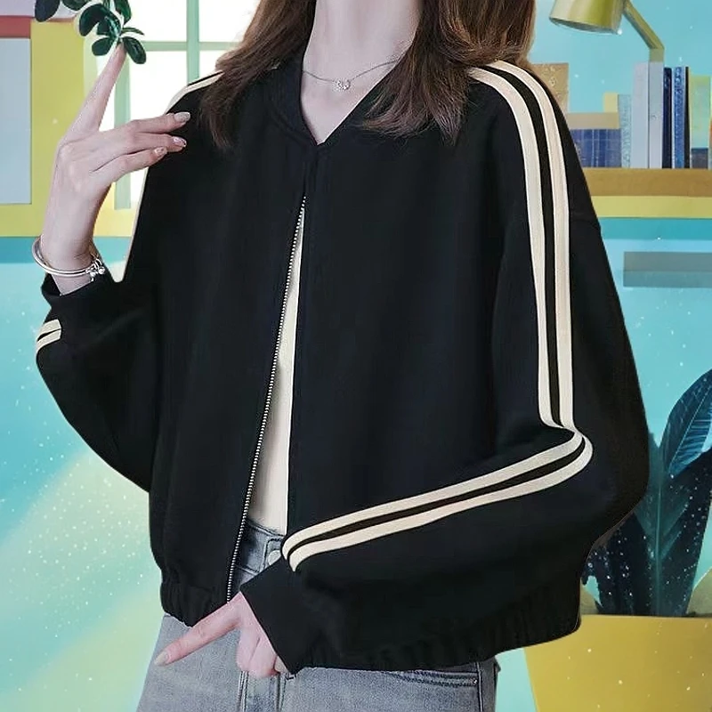 奥莱萍萍-1号【】织条装饰休闲卫衣外套