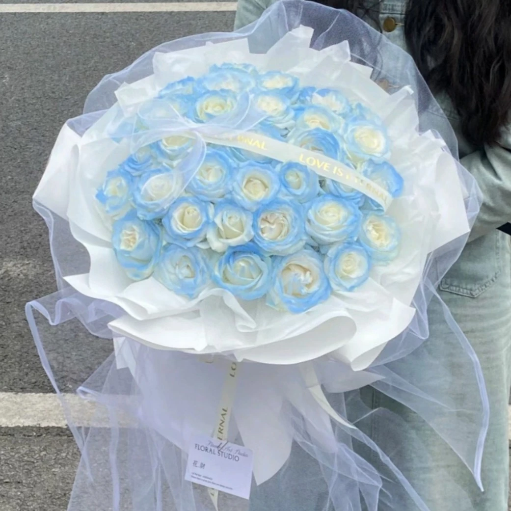 【梦幻爱恋】33朵碎冰蓝玫瑰花束 送女生朋友同事生日鲜花 同城花店送花上门