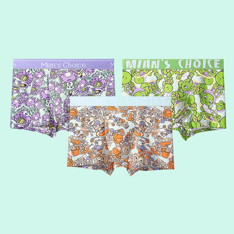 芬腾青少年冰丝内裤夏透气薄款个性卡通男生平角裤大码运动四角裤