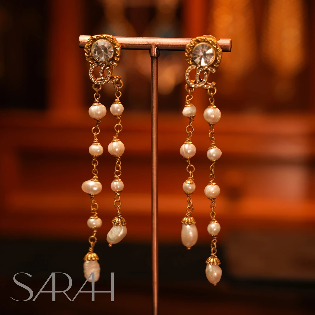 铜合金合成锆石耳饰 DearLisa.精工系列 珠珠流苏镶钻925银针耳钉