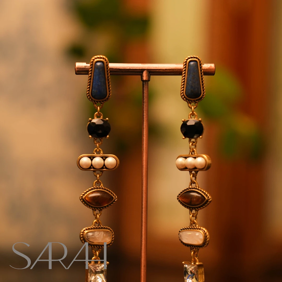 铜合金合成锆石耳饰 DearLisa.精工系列 复古长流苏925 银针 耳钉