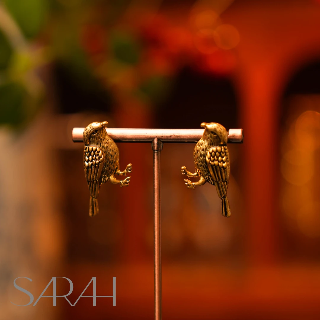 铜合金仿珍珠耳饰 SARAH.精工制作 轻奢素金小鸟 925银针 耳钉