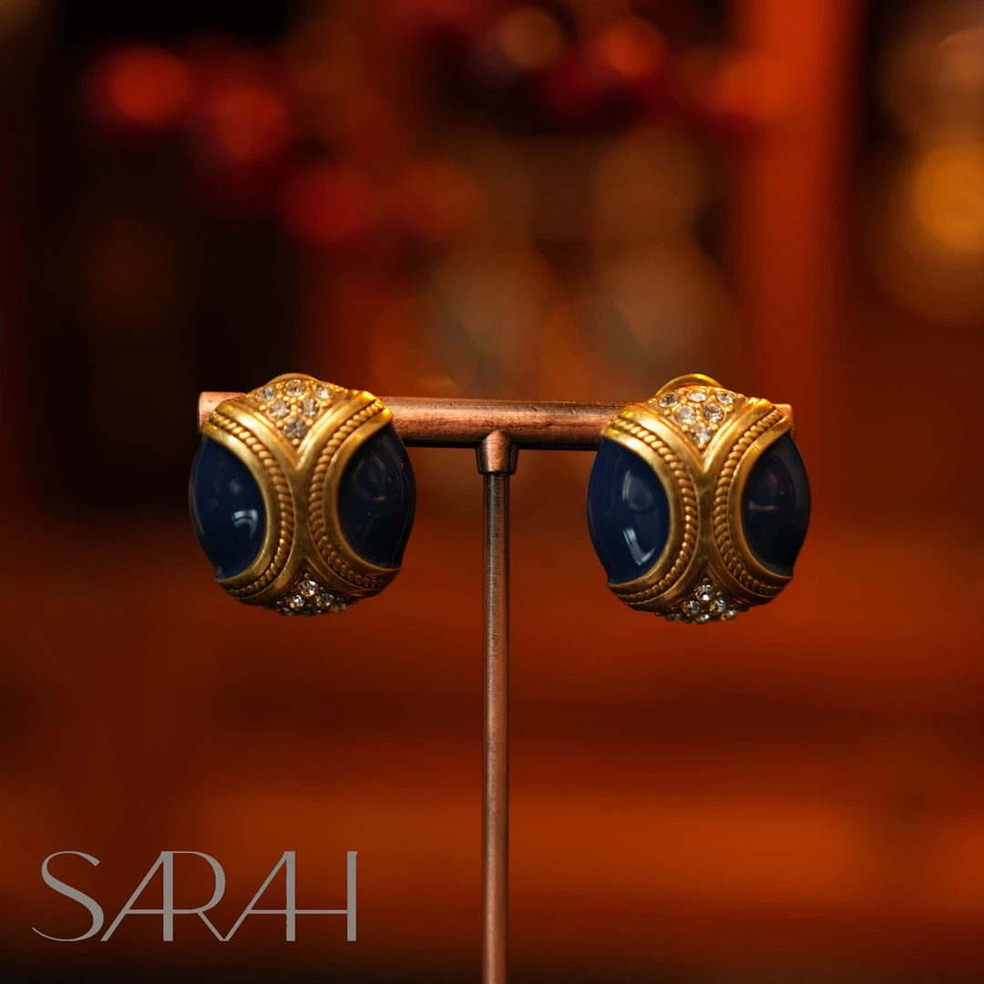 铜合金合成锆石耳饰 DearLisa.精工系列 复古椭圆蓝色珐琅 耳钉