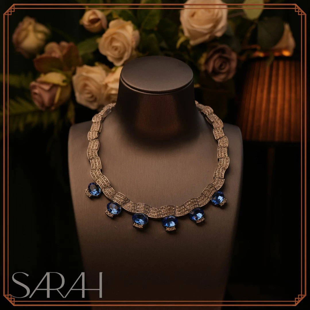 铜合金合成锆石项链 SARAH.高定系列 精工制作 蓝色复古轻奢 项链