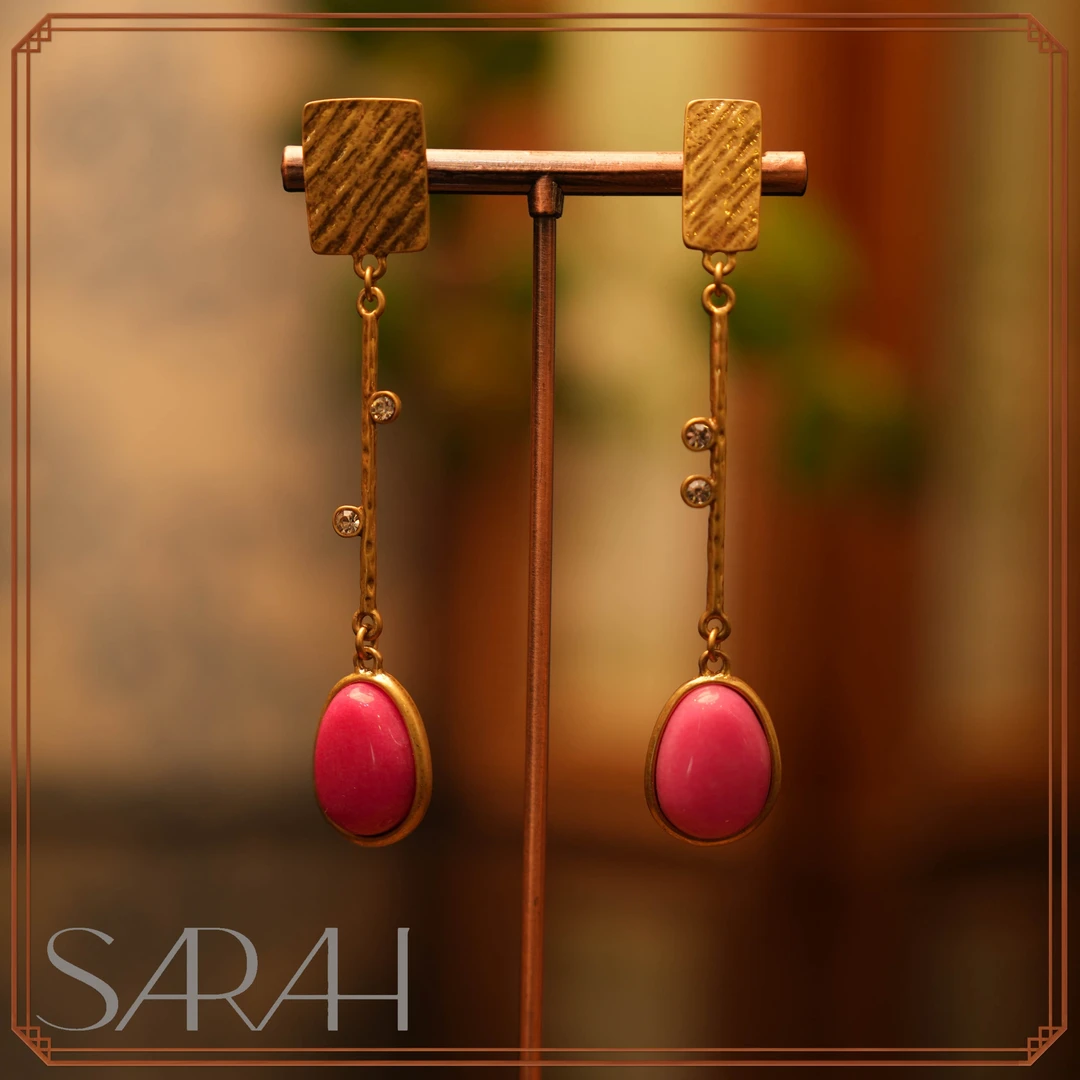 铜合金合成锆石耳饰 DearLisa.精工系列 复古粉色流苏925银针耳钉