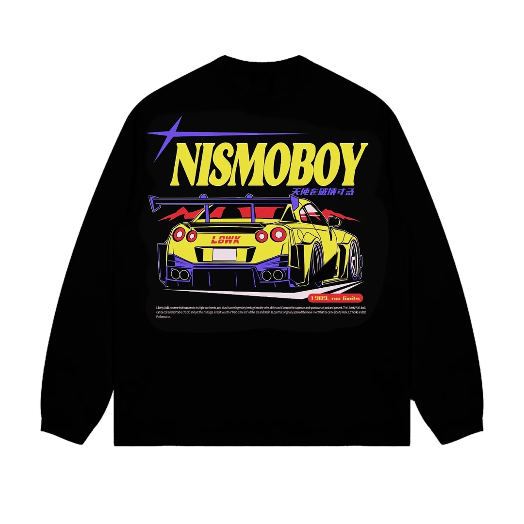 日产战神GTR新款玩车人秋冬季黑色宽松落肩重磅汽车文化潮牌卫衣