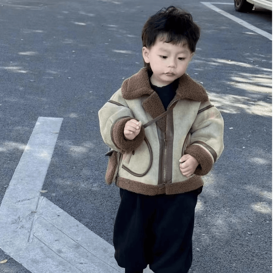 儿童洋气皮毛一体加绒加厚外套男女童帅气韩版保暖冬季上衣88051