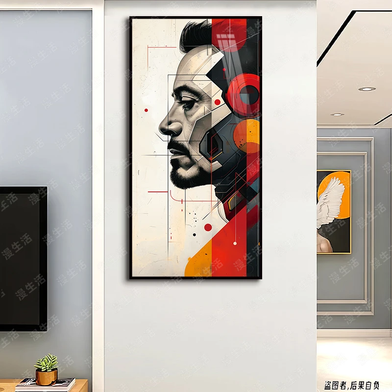 漫威钢铁侠竖版挂画高清铝合金装饰画轻奢客厅卧室玄关动漫挂画