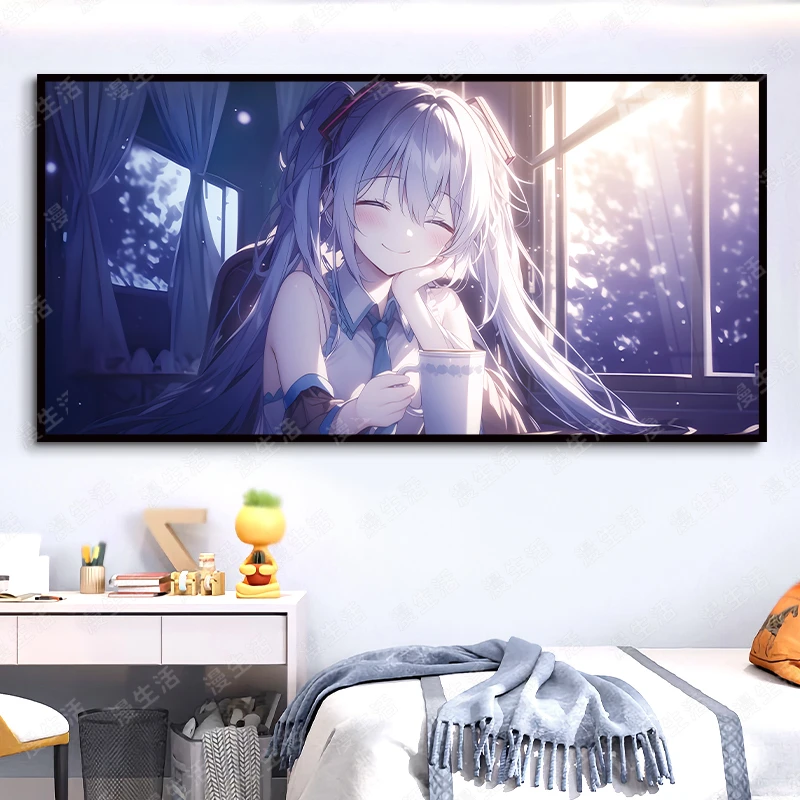 甜美初音未来二次元高清铝合金装饰画客厅卧室玄关电竞动漫挂画
