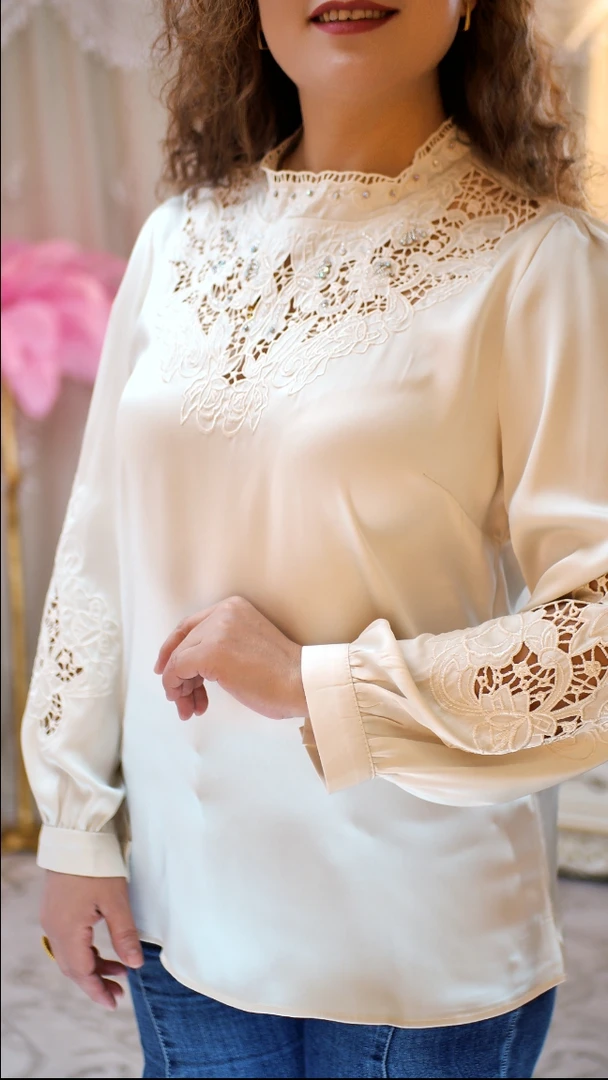 【何玲大码女装高订】（5-12）8830显瘦气质时尚镂空百搭衬衣新