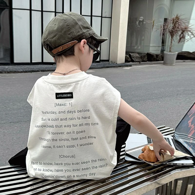 男童夏季无袖背心2024新款帅气儿童装潮酷夏装短袖T恤薄款上衣潮