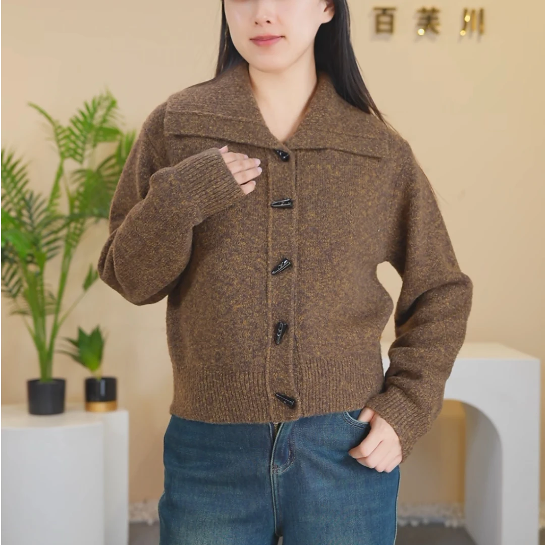 PARKVIEW/百芙川针织衫气质长袖短款时尚百搭翻领秋冬AW5031-1