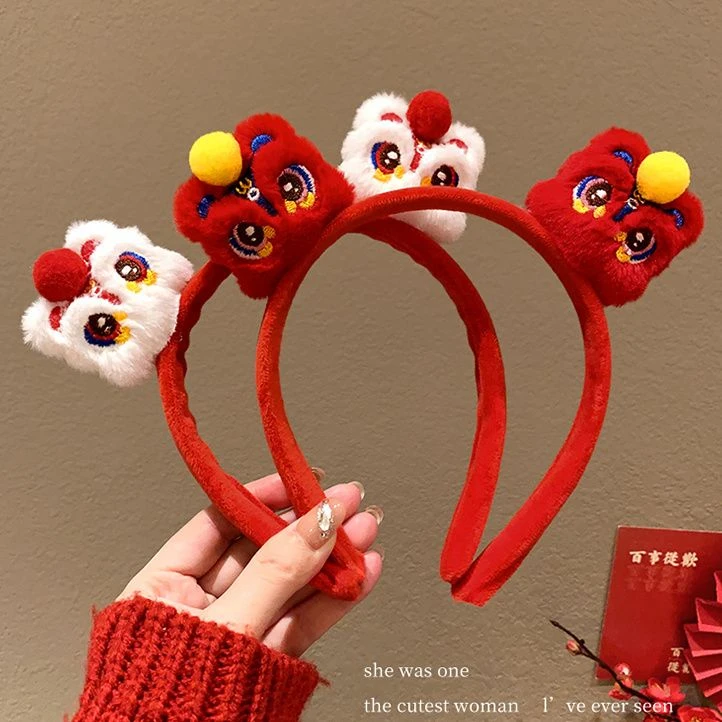 喜庆龙年百搭款网红发箍女元旦红色龙角发可爱发卡中国风毛绒头箍