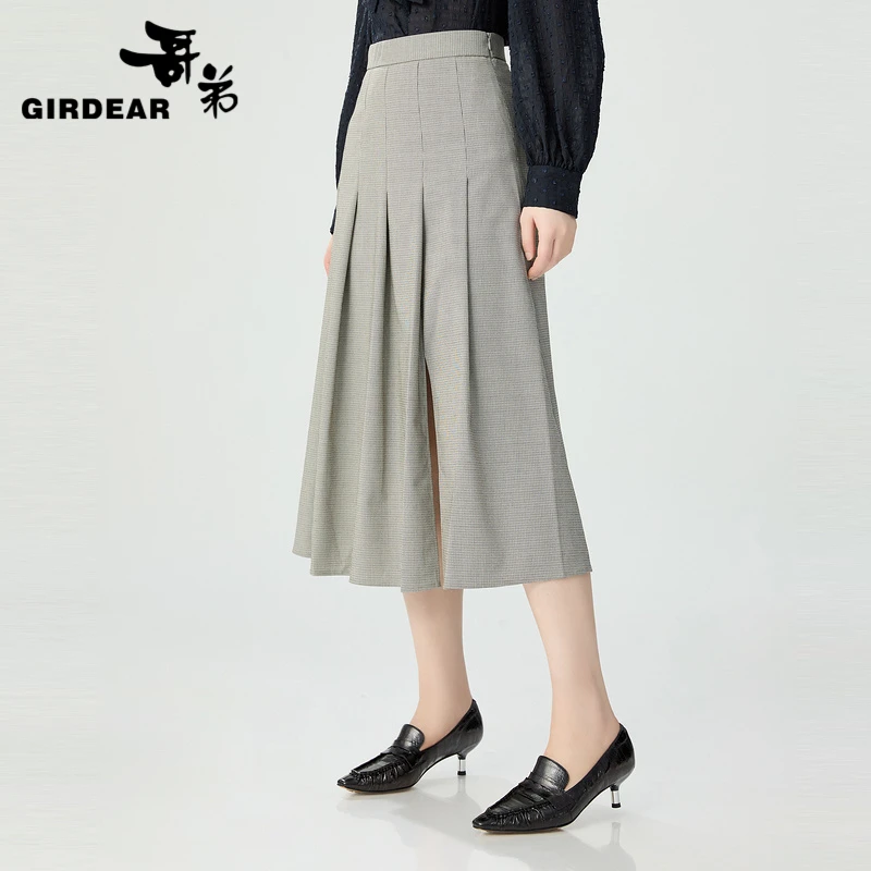 哥弟 高腰优雅拼接摆叶半身长裙（3色）1200325