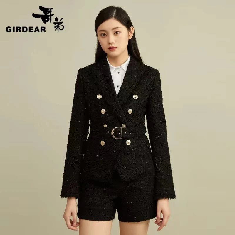 哥弟 双排扣精致绒边小香外套（3色）1400524