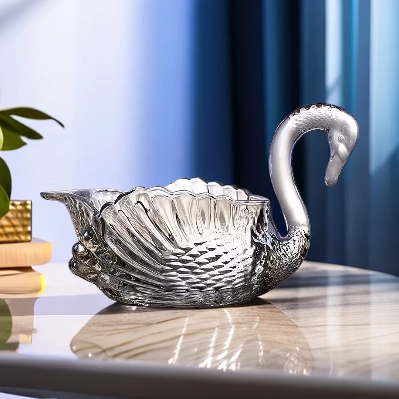 天鹅玻璃果盘果斗客厅水果盘创意茶几家用零食盘暖房乔迁新居专用