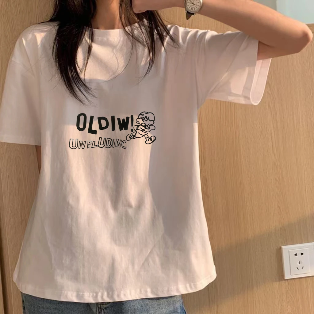 100%纯棉白色韩版潮流宽松字母印花短袖t恤夏季时尚新款上衣服