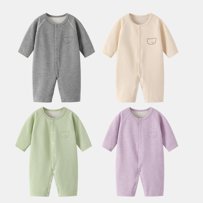 羊毛蚕丝婴儿连体衣春秋款无骨男女宝宝睡衣哈衣新生儿爬服秋冬季