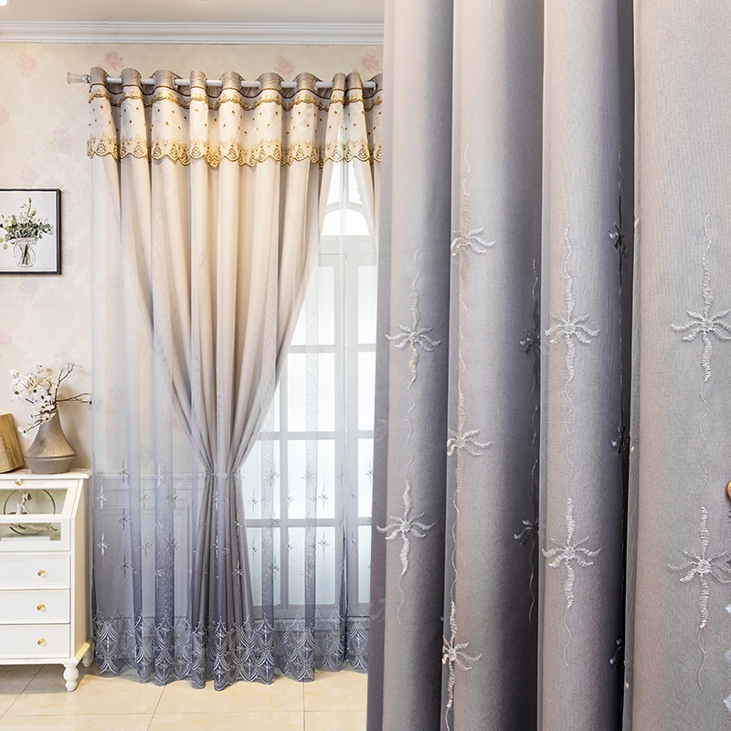 【全套带杆】新款双层窗帘布纱一体遮光卧室客厅阳台飘窗高档大气家