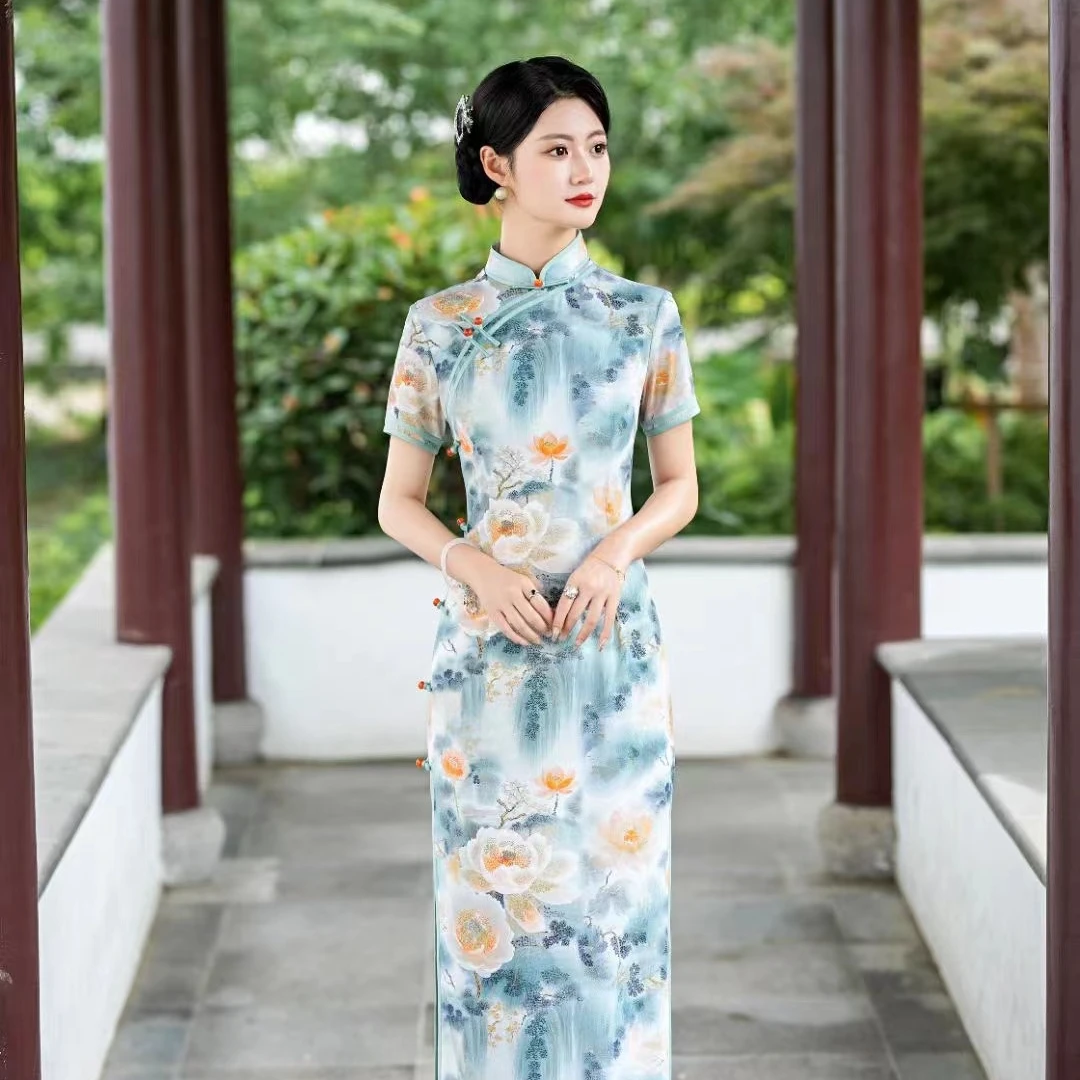 衣长125日常春夏走秀印花双层中长款修身时尚气质显瘦-SNS0097