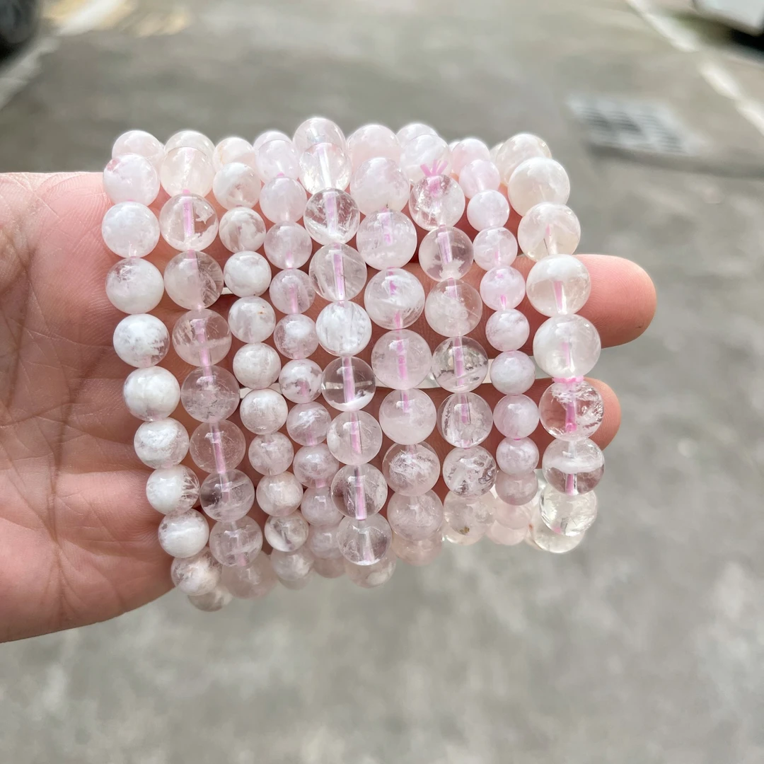 【天然粉雪花幽灵手链】女雪花幽灵水晶聚宝盆白幽灵多样性发一