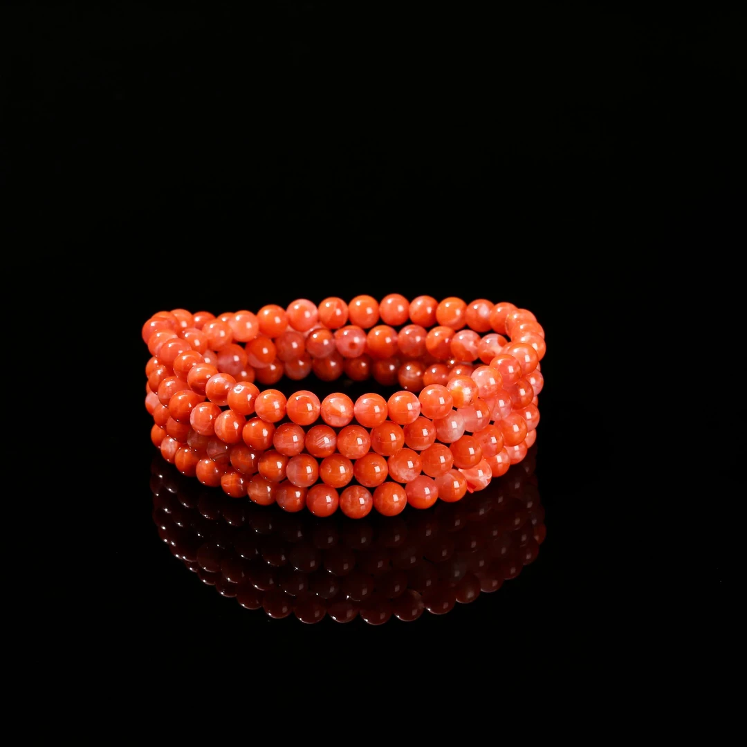 天然南红玛瑙多圈手链女款时尚素圈牛血红简约红色手串