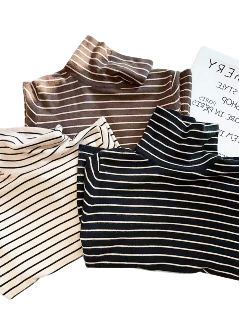 韩版撞色条纹高领套头针织打底衫显瘦女秋冬百搭长袖上衣秋季