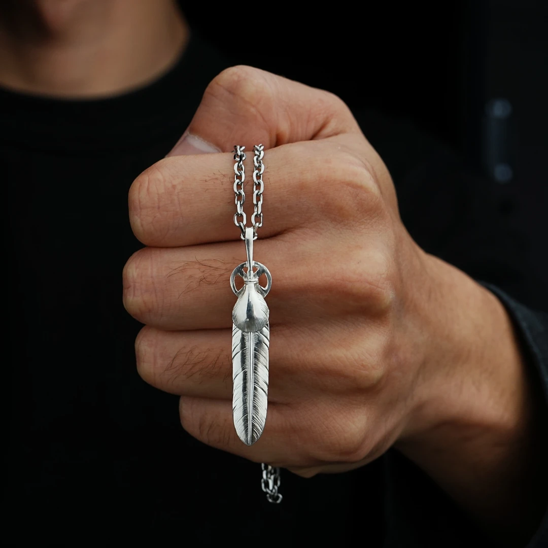 吊坠925银 隐西造物潮时尚穿搭配饰印第安羽毛吊挂